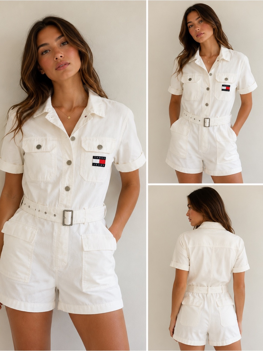 Tommy Jeans White‎ Utility Romper Size 2 Cargo Belted Playsuit